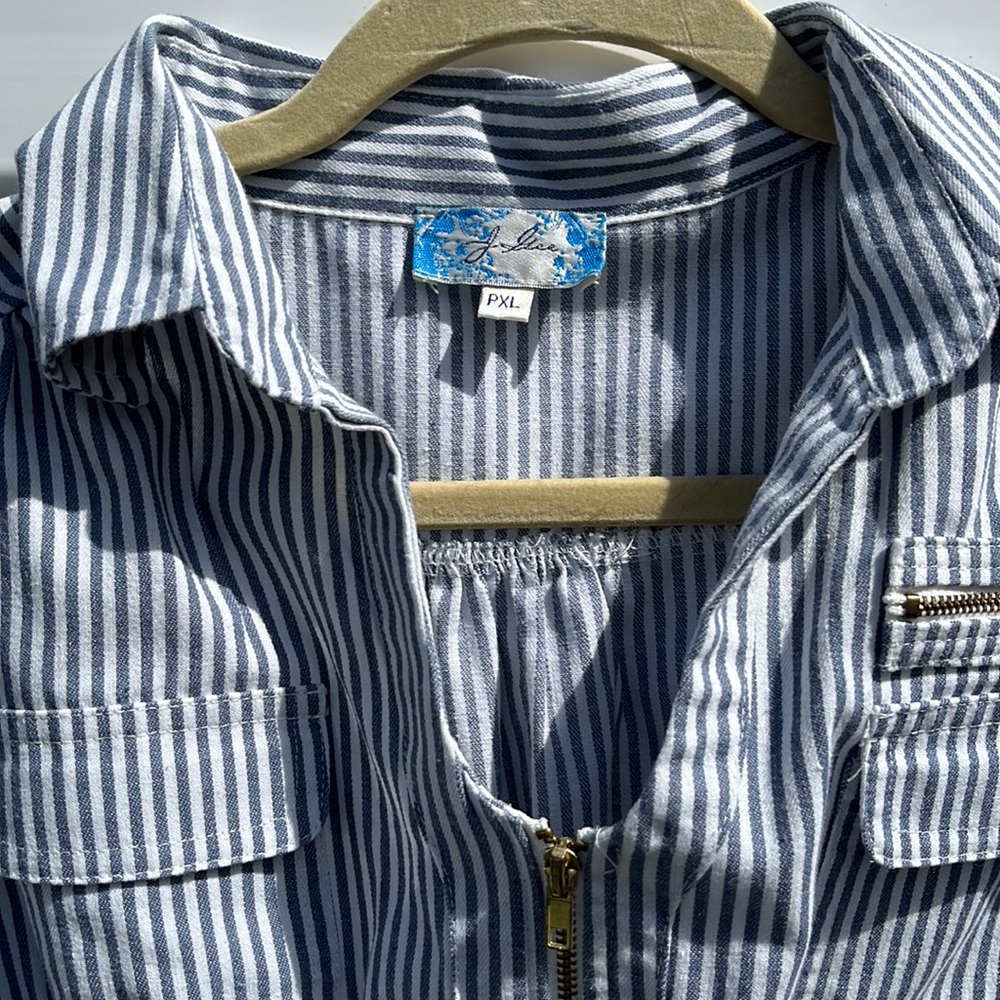 Striped Blue and White Shirt Dress - Picture 5 of 8
